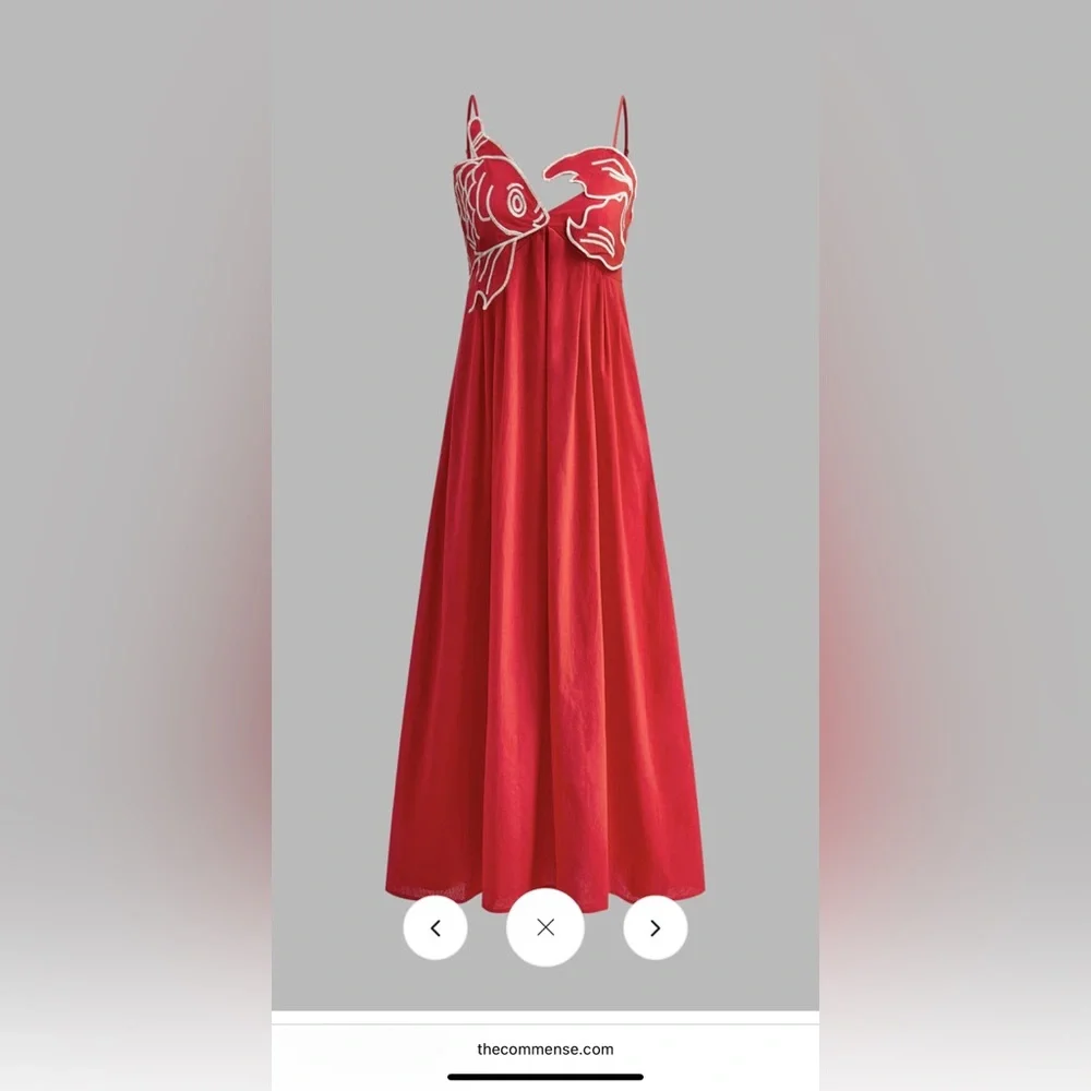 Commense Maxi Dress Embroidered Fish Applique Sleeveless Red Size M - Picture 4 of 7